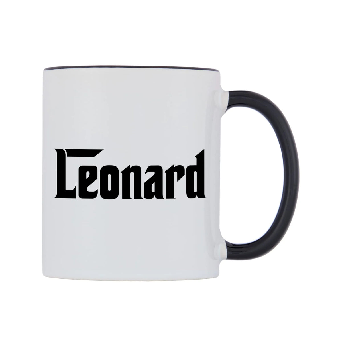 Leonard - Godfather Themed Mug — white 11oz gloss mug with a black inside and handle, left side, on a white background