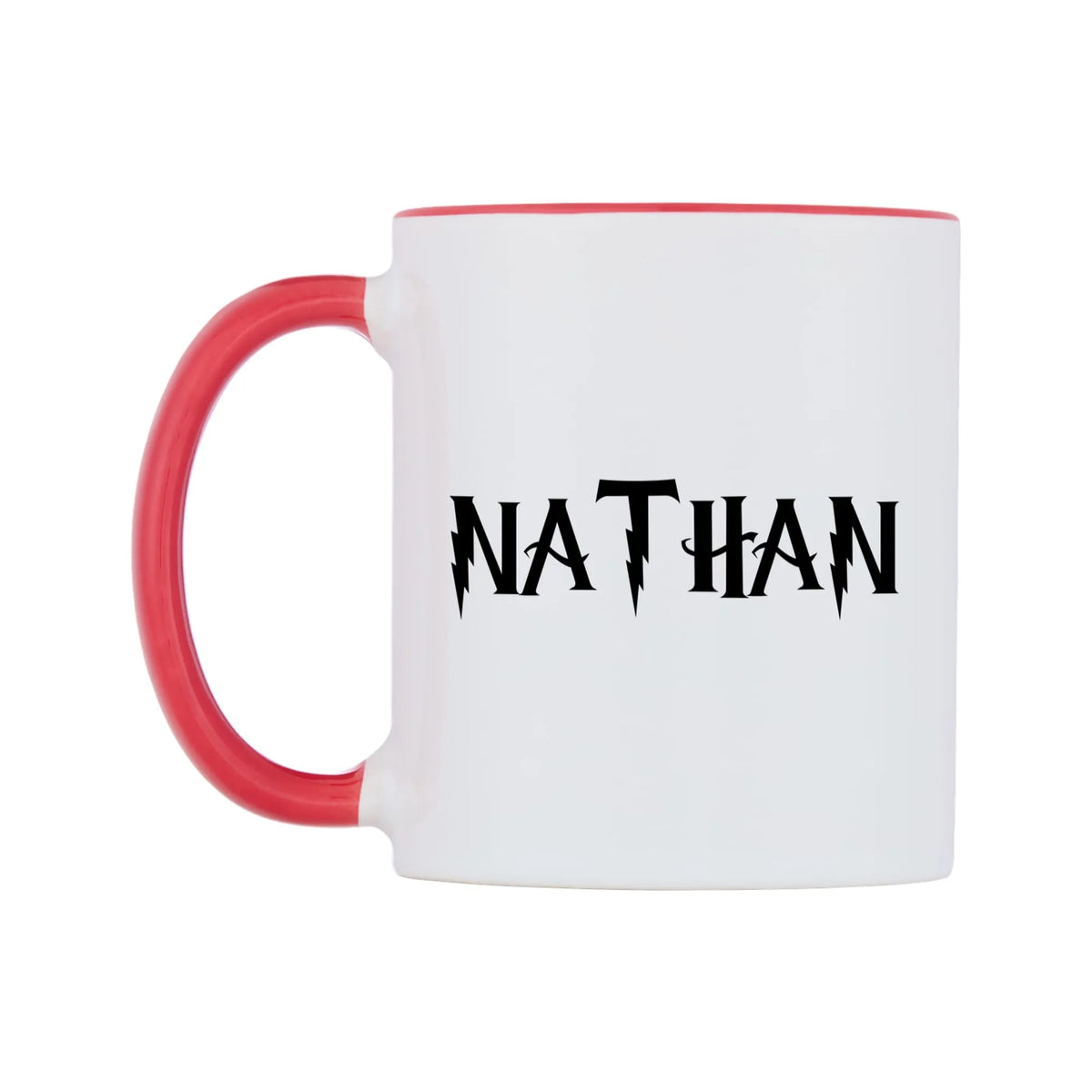 Nathan - Wizard Themed Mug — white 11oz gloss mug with a red inside and handle, right side, on a white background