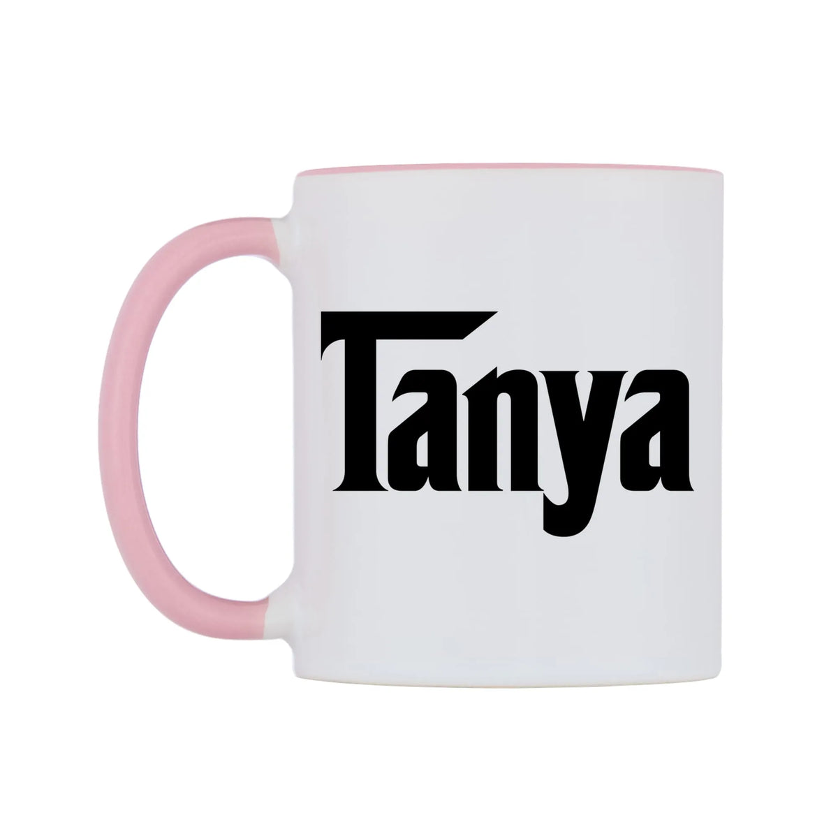 Tanya - Godfather Themed Mug — white 11oz gloss mug with a pink inside and handle, right side, on a white background