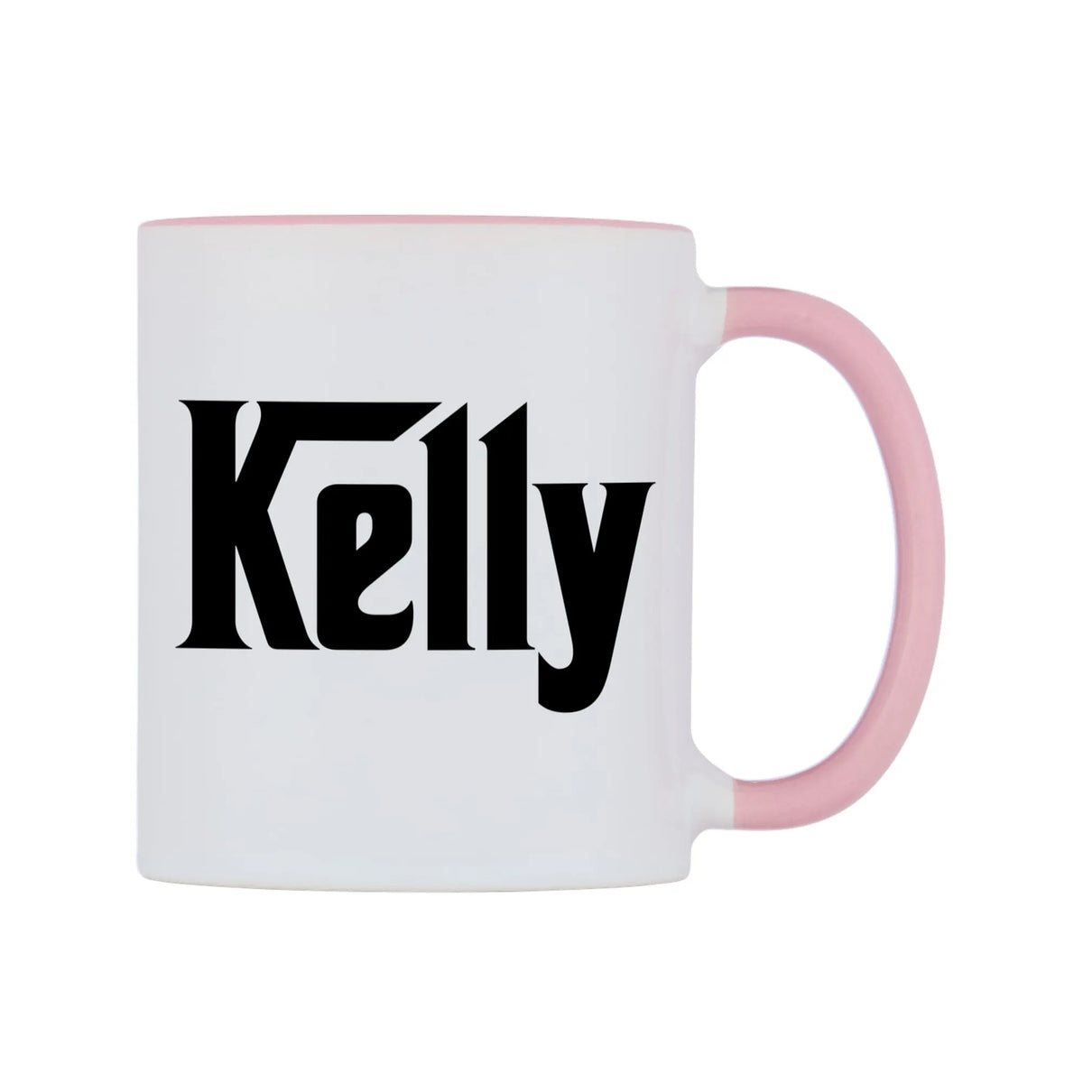 Kelly - Godfather Themed Mug — white 11oz gloss mug with a pink inside and handle, left side, on a white background