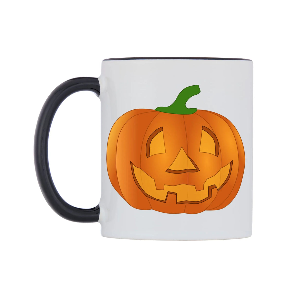 Halloween Pumpkin Mug — white 11oz gloss mug with a black inside and handle, right side, on a white background