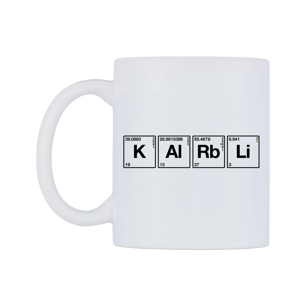 Karl - Chemistry Themed Mug — mug, right side, on a white background