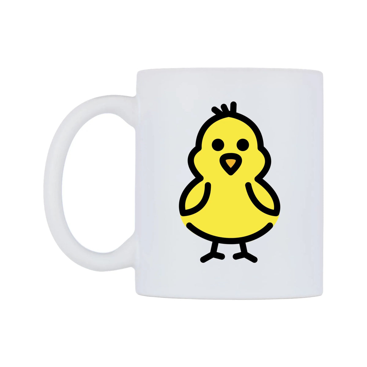 Front-Facing Baby Chick Emoji Mug — mug, right side, on a white background