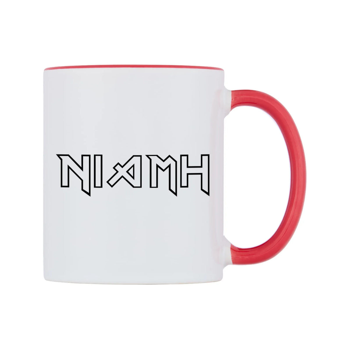 Niamh - Iron Maiden Themed Mug — white 11oz gloss mug with a red inside and handle, left side, on a white background