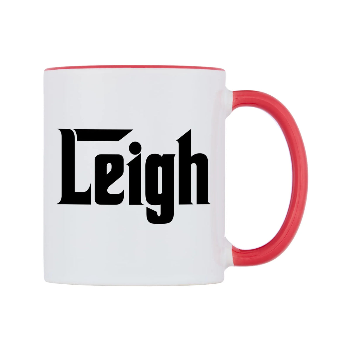 Leigh - Godfather Themed Mug — white 11oz gloss mug with a red inside and handle, left side, on a white background