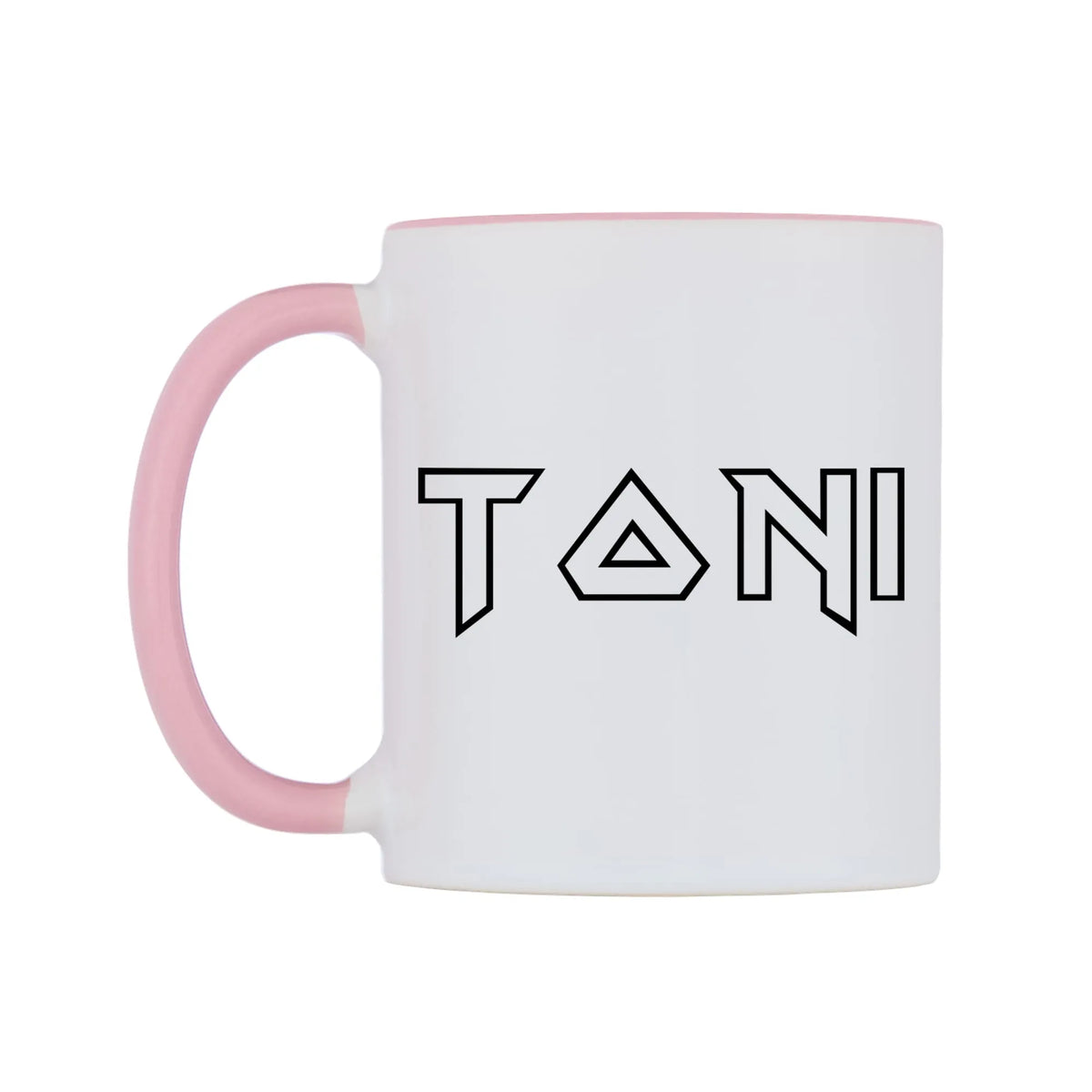 Toni - Iron Maiden Themed Mug — white 11oz gloss mug with a pink inside and handle, right side, on a white background