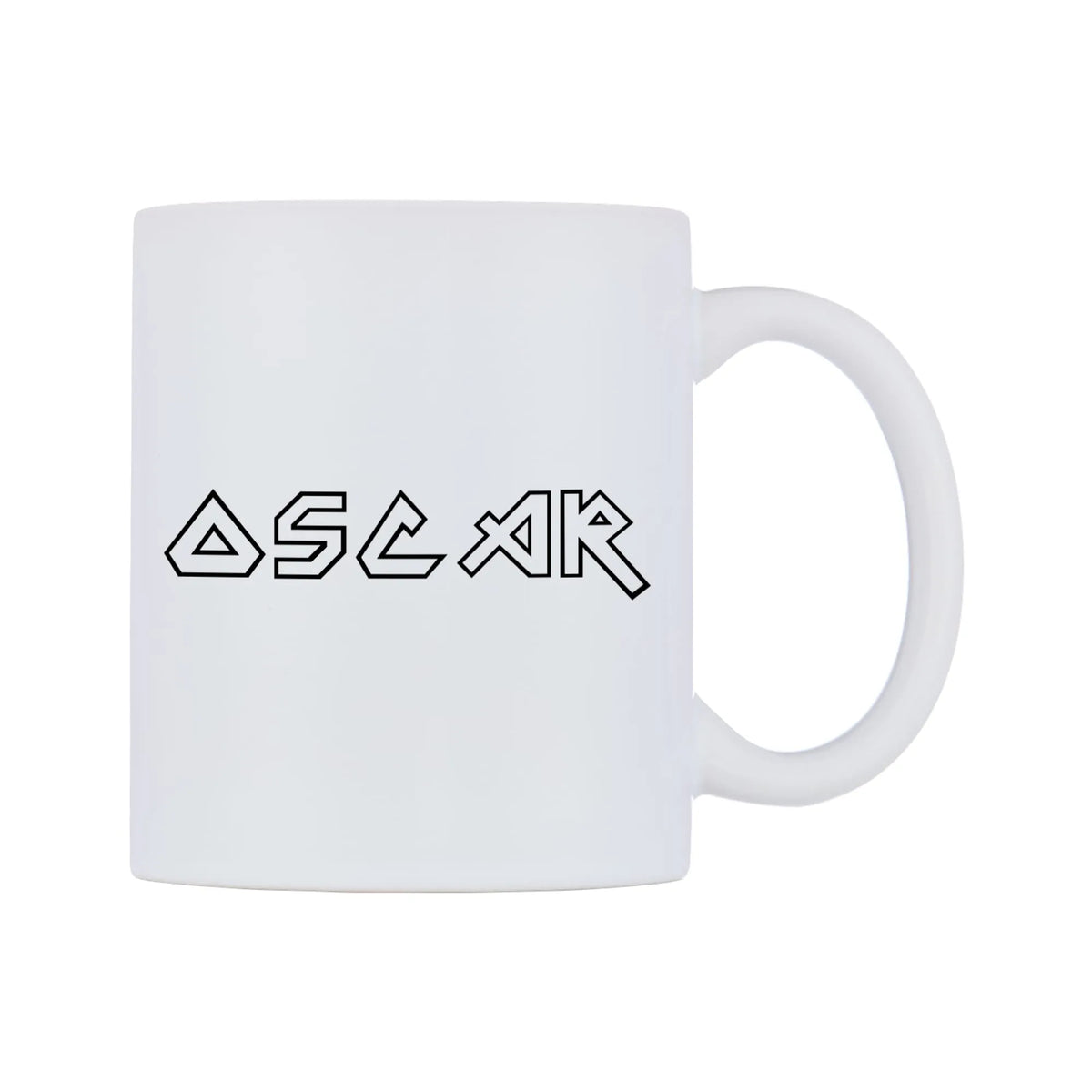 Oscar - Iron Maiden Themed Mug — white 11oz gloss mug, left side, on a white background