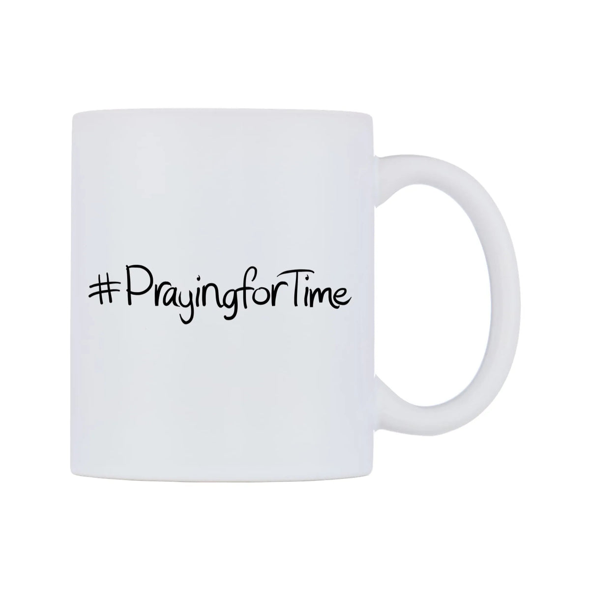 PrayingforTime Mug — mug, left side, on a white background