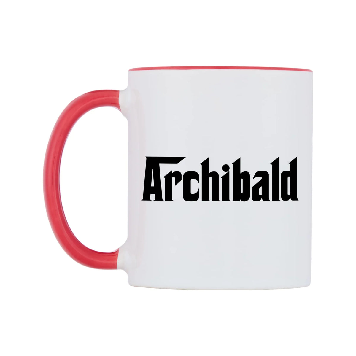 Archibald - Godfather Themed Mug — white 11oz gloss mug with a red inside and handle, right side, on a white background