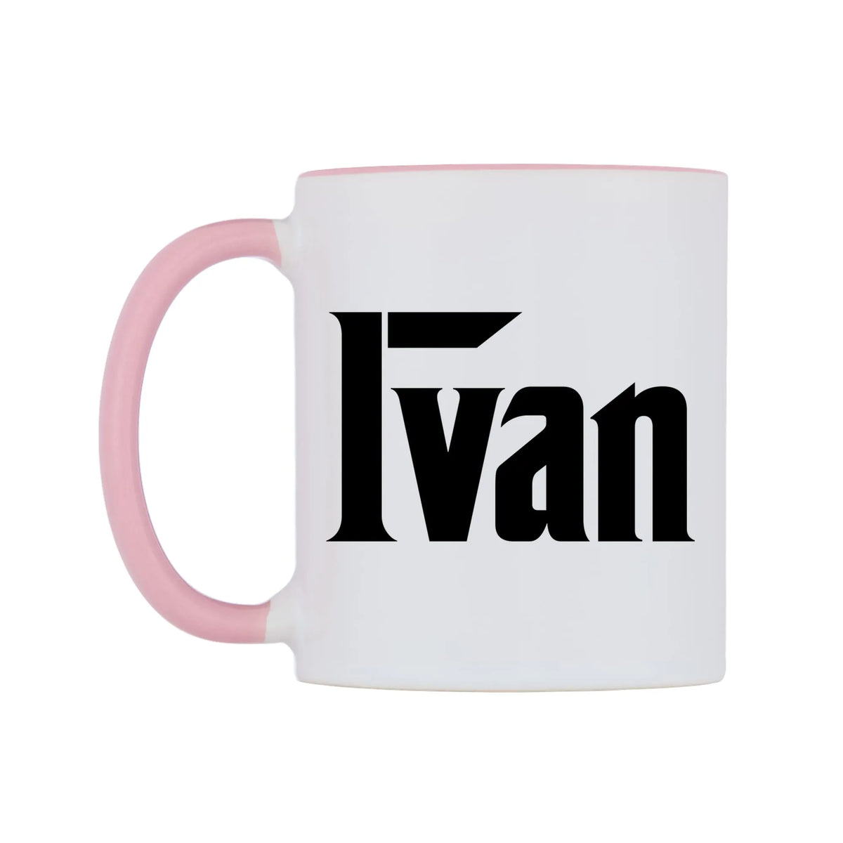 Ivan - Godfather Themed Mug — white 11oz gloss mug with a pink inside and handle, right side, on a white background