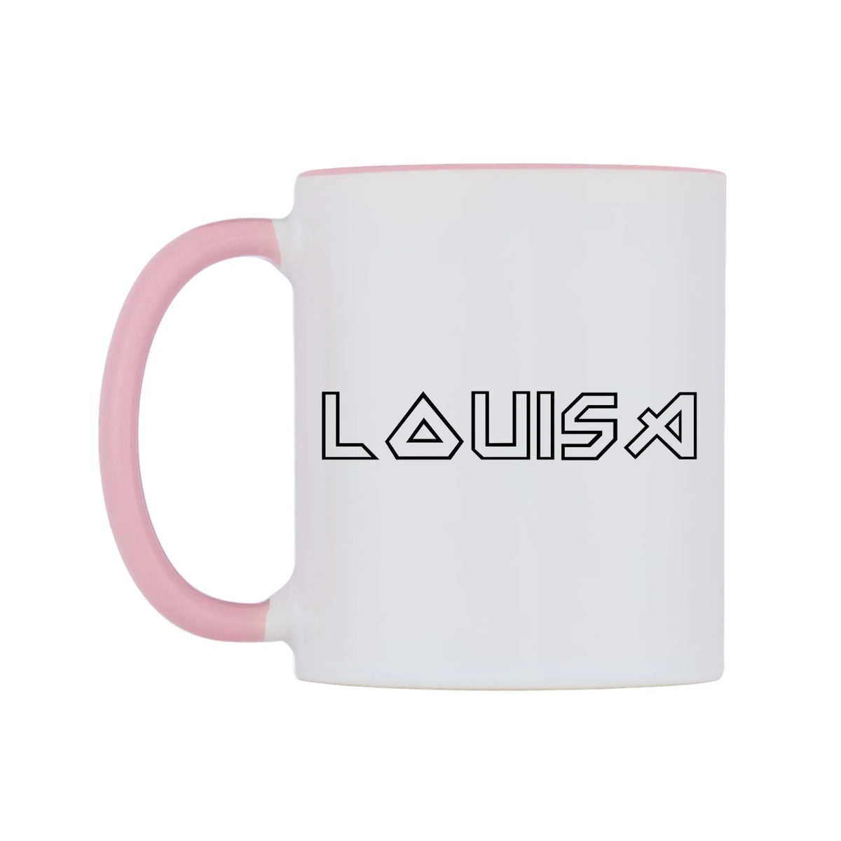 Louisa - Iron Maiden Themed Mug — white 11oz gloss mug with a pink inside and handle, right side, on a white background