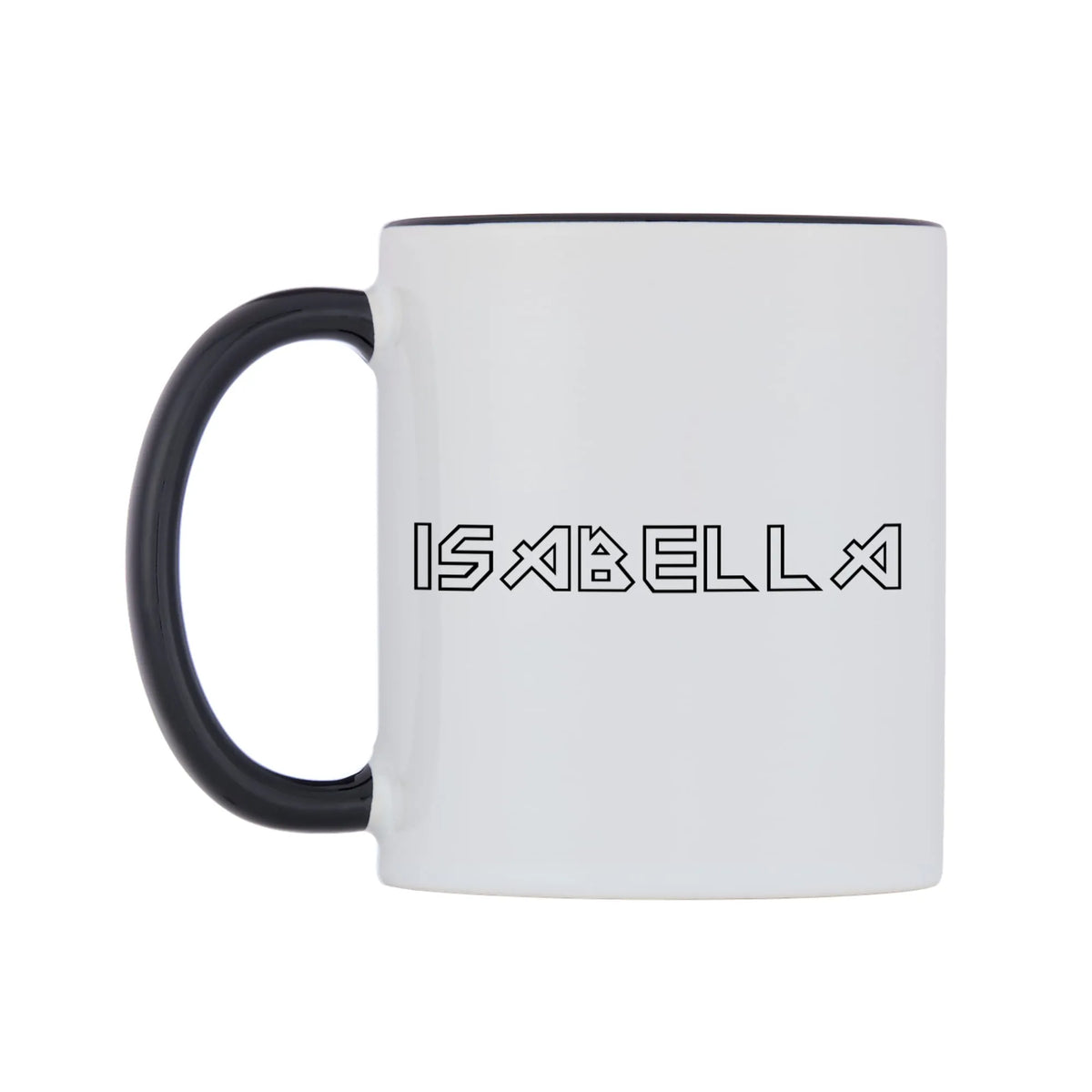 Isabella - Iron Maiden Themed Mug — white 11oz gloss mug with a black inside and handle, right side, on a white background