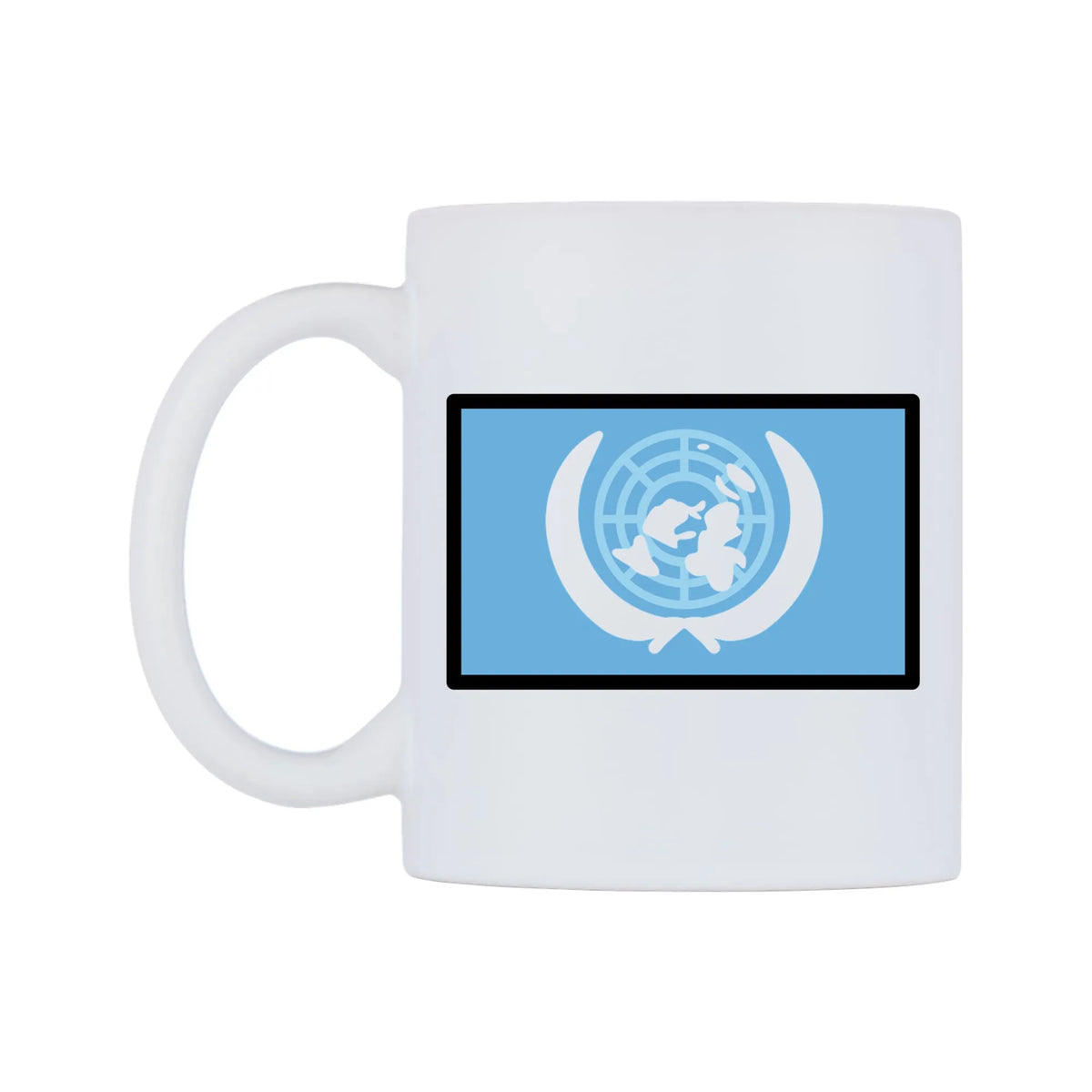 United Nations Flag Emoji Mug — mug, right side, on a white background