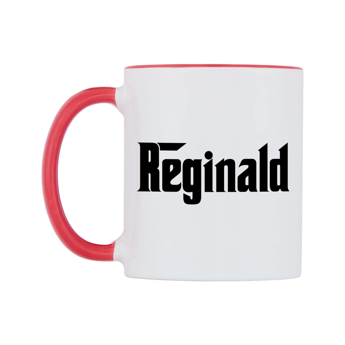 Reginald - Godfather Themed Mug — white 11oz gloss mug with a red inside and handle, right side, on a white background