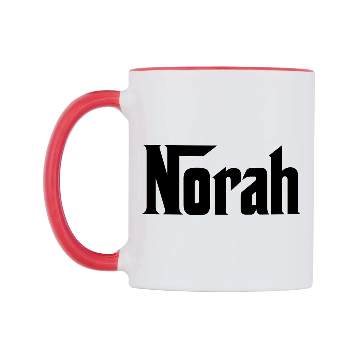 Norah - Godfather Themed Mug — white 11oz gloss mug with a red inside and handle, right side, on a white background