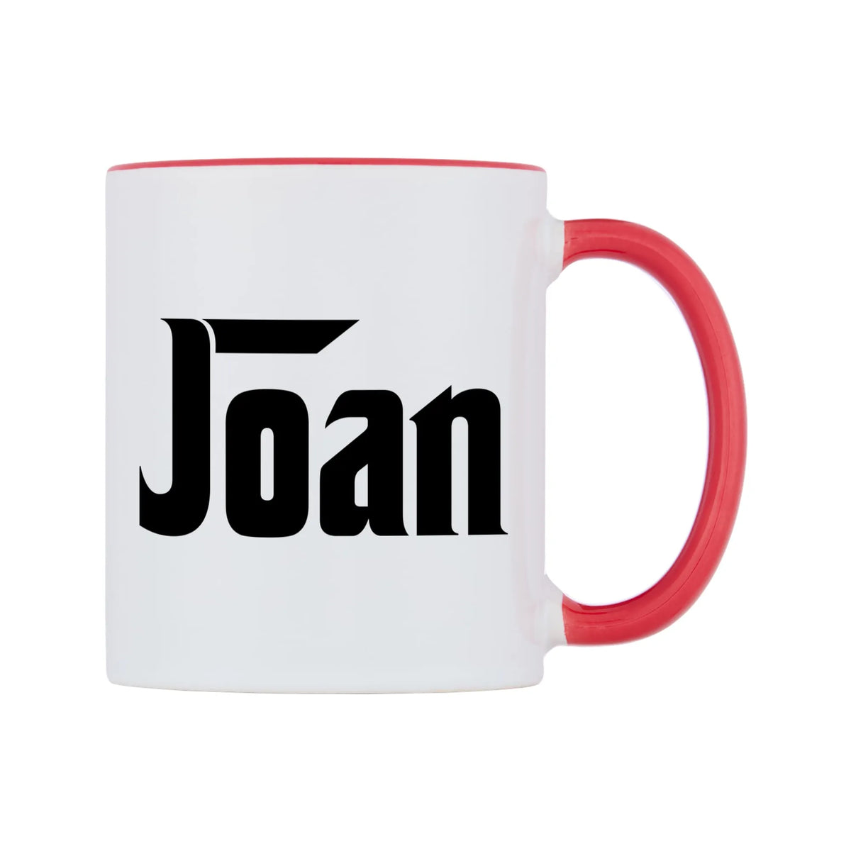 Joan - Godfather Themed Mug — white 11oz gloss mug with a red inside and handle, left side, on a white background