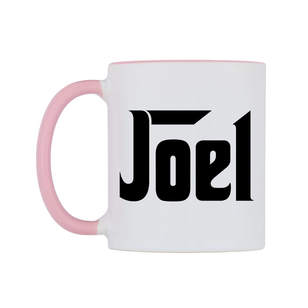 Joel - Godfather Themed Mug — white 11oz gloss mug with a pink inside and handle, right side, on a white background