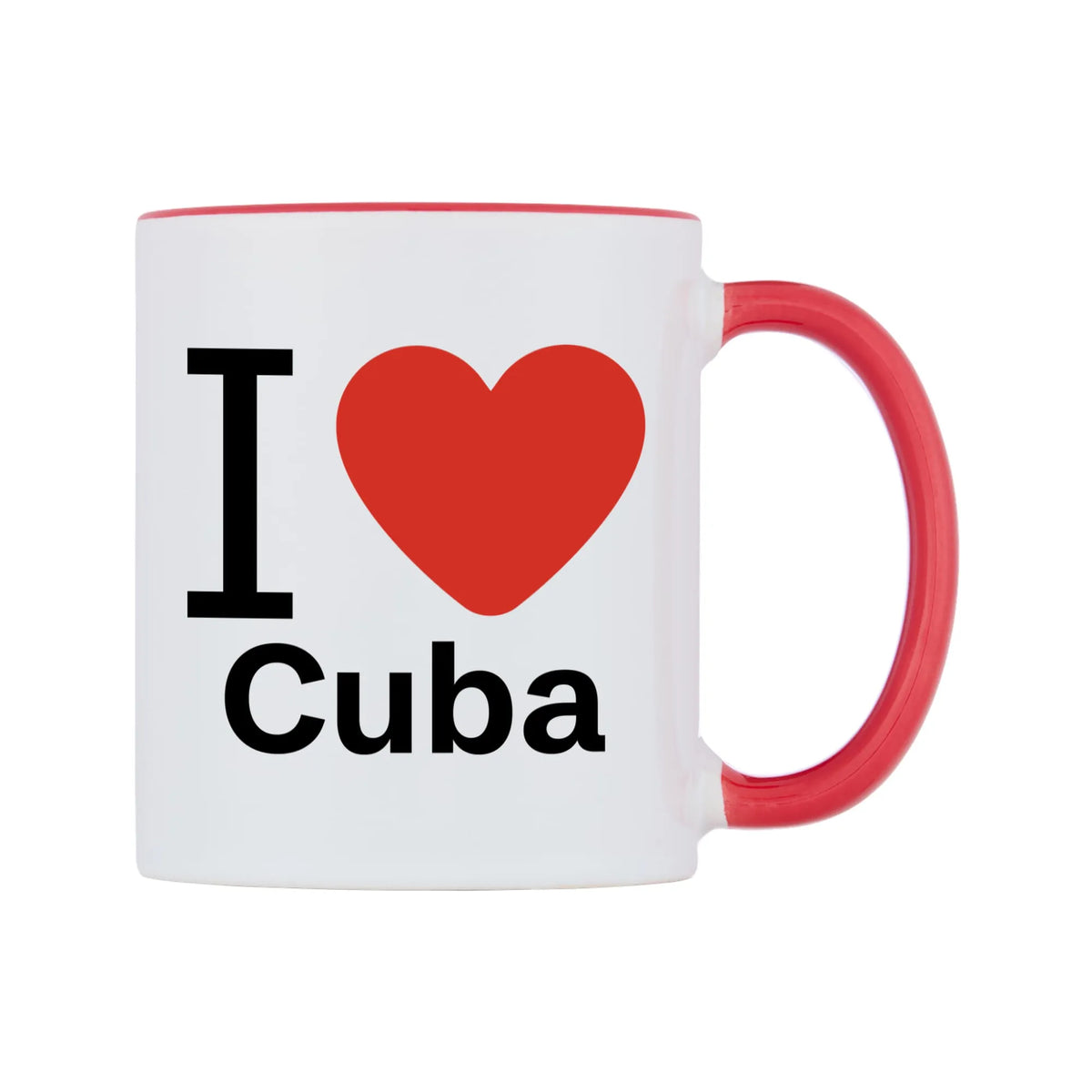 I Love Cuba Mug — white 11oz gloss mug with a red inside and handle, left side, on a white background