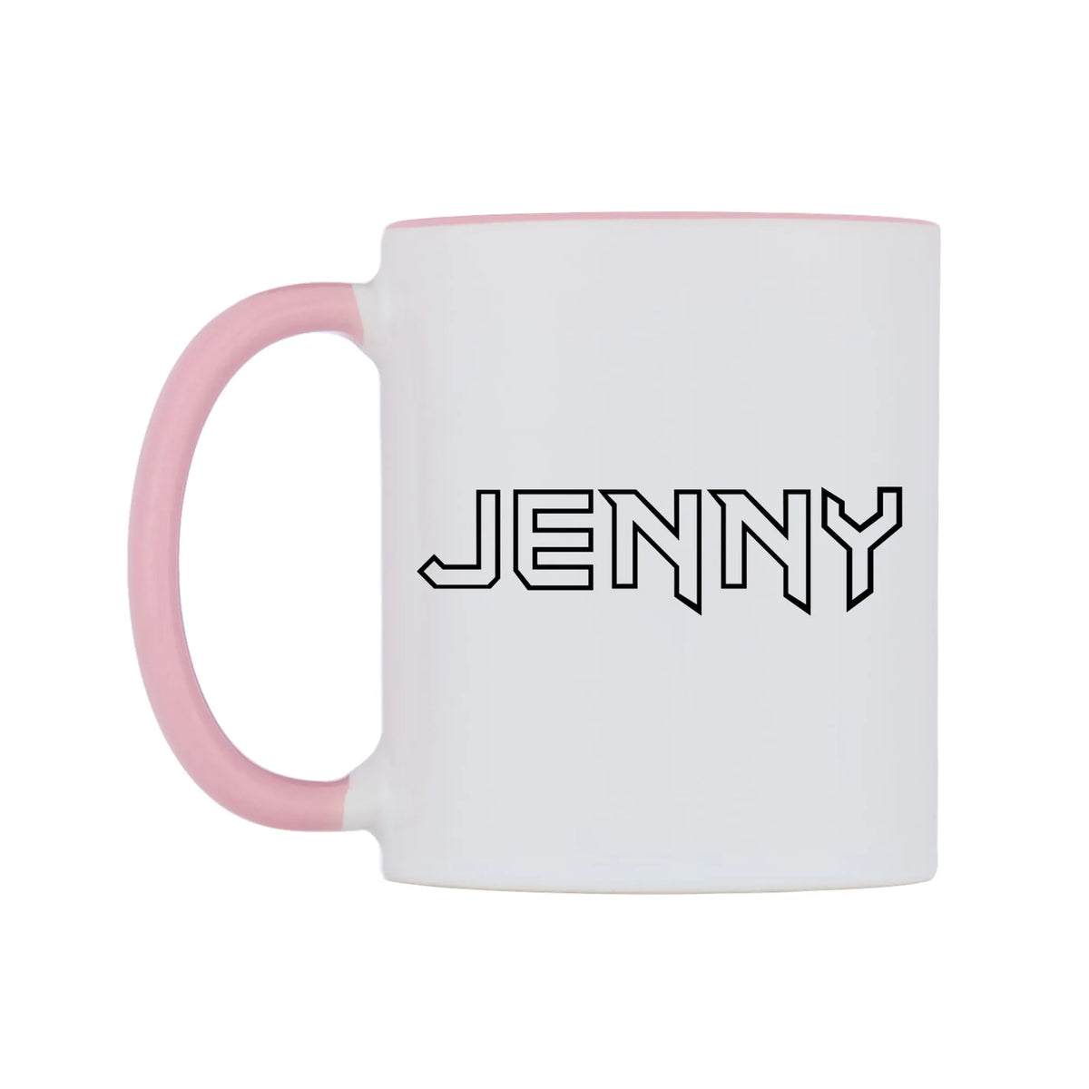 Jenny - Iron Maiden Themed Mug — white 11oz gloss mug with a pink inside and handle, right side, on a white background