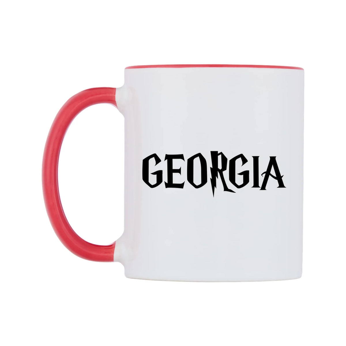 Georgia - Wizard Themed Mug — white 11oz gloss mug with a red inside and handle, right side, on a white background