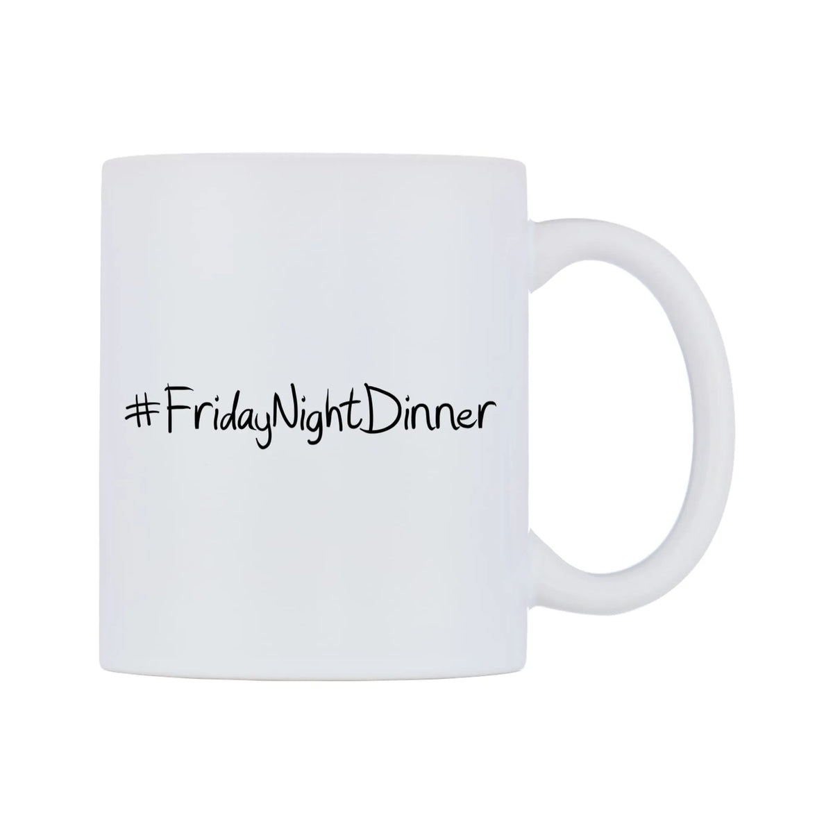 FridayNightDinner Mug — mug, left side, on a white background