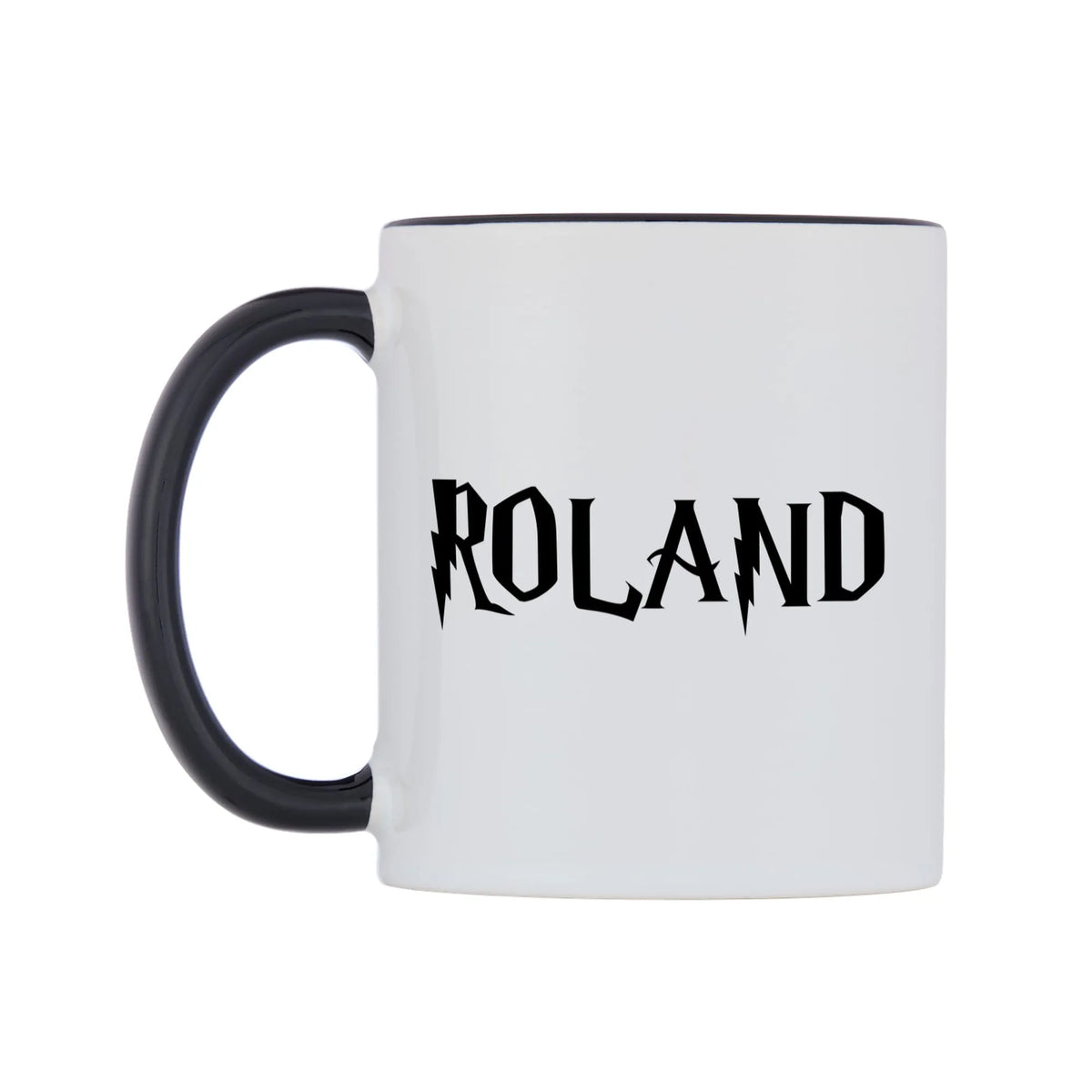 Roland - Wizard Themed Mug — white 11oz gloss mug with a black inside and handle, right side, on a white background
