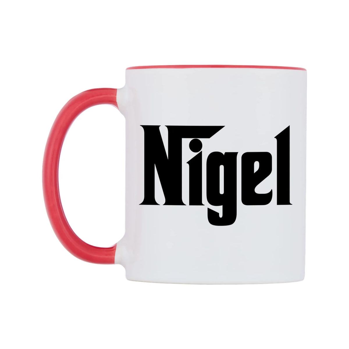 Nigel - Godfather Themed Mug — white 11oz gloss mug with a red inside and handle, right side, on a white background