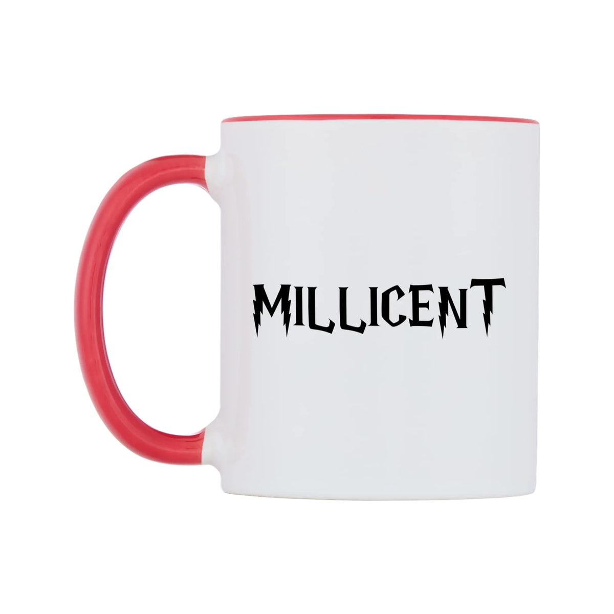 Millicent - Wizard Themed Mug — white 11oz gloss mug with a red inside and handle, right side, on a white background