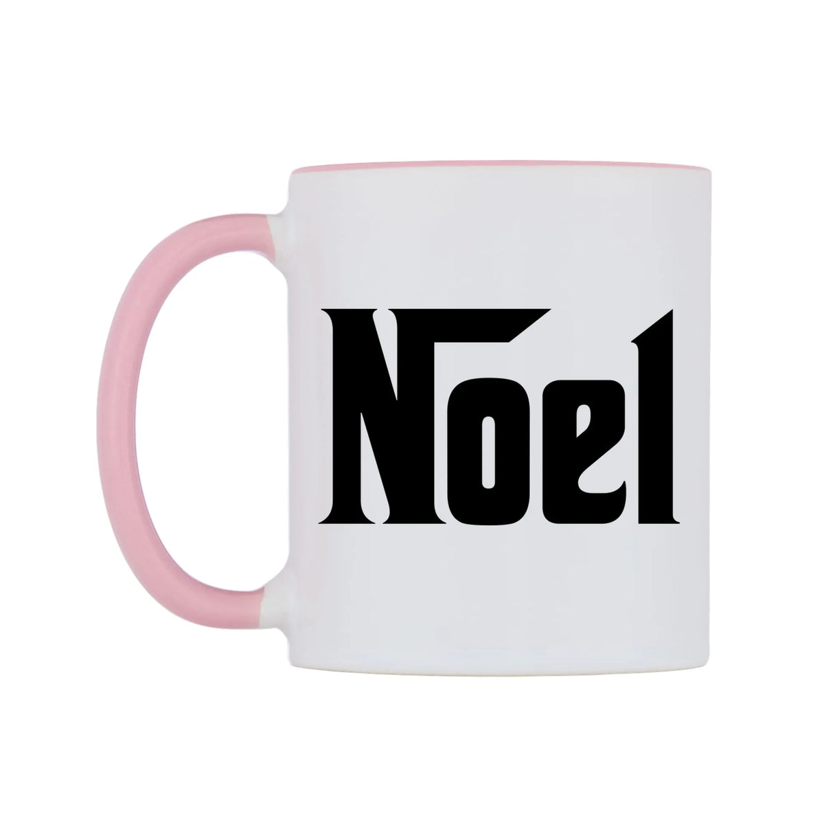 Noel - Godfather Themed Mug — white 11oz gloss mug with a pink inside and handle, right side, on a white background