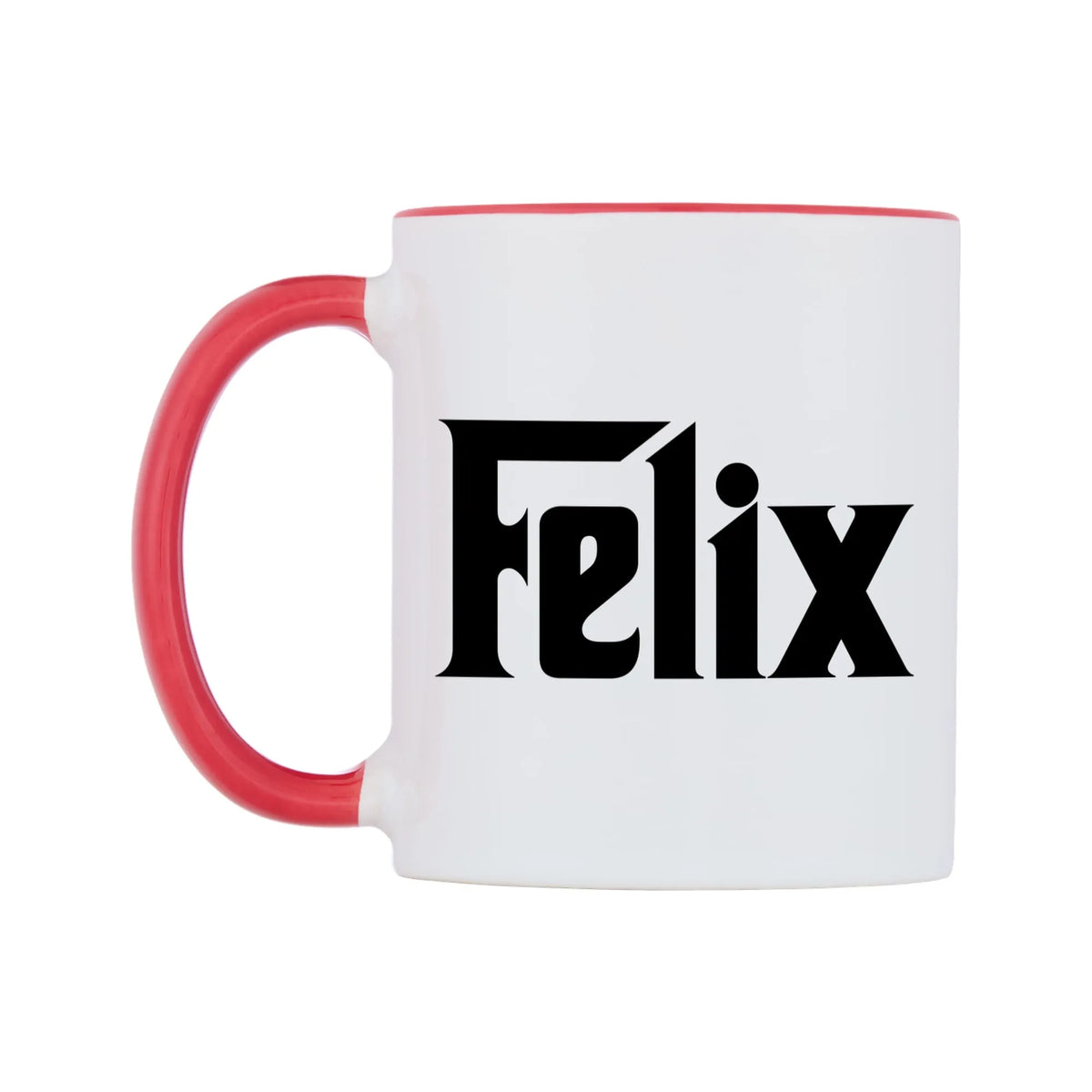 Felix - Godfather Themed Mug — white 11oz gloss mug with a red inside and handle, right side, on a white background