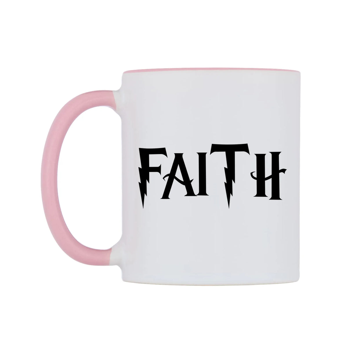 Faith - Wizard Themed Mug — white 11oz gloss mug with a pink inside and handle, right side, on a white background