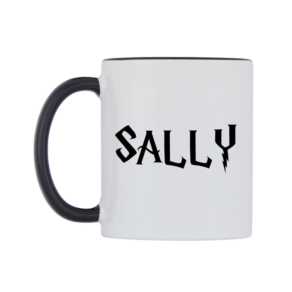 Sally - Wizard Themed Mug — white 11oz gloss mug with a black inside and handle, right side, on a white background