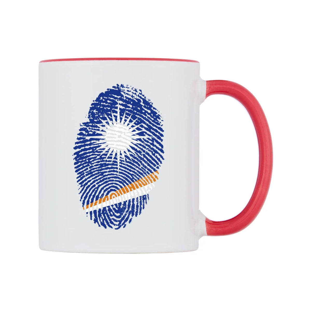 Marshall Islands Finger Print Flag Mug — white 11oz gloss mug with a red inside and handle, left side, on a white background