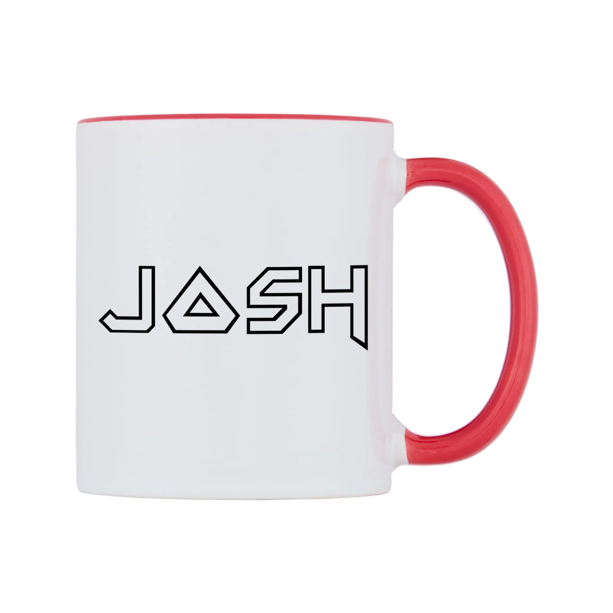 Josh - Iron Maiden Themed Mug — white 11oz gloss mug with a red inside and handle, left side, on a white background