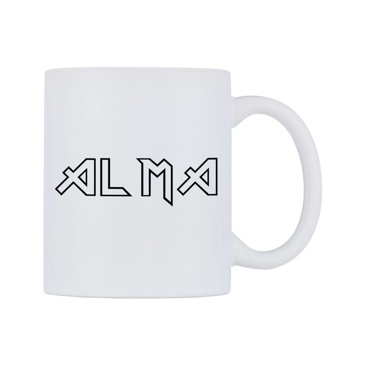 Alma - Iron Maiden Themed Mug — white 11oz gloss mug, left side, on a white background