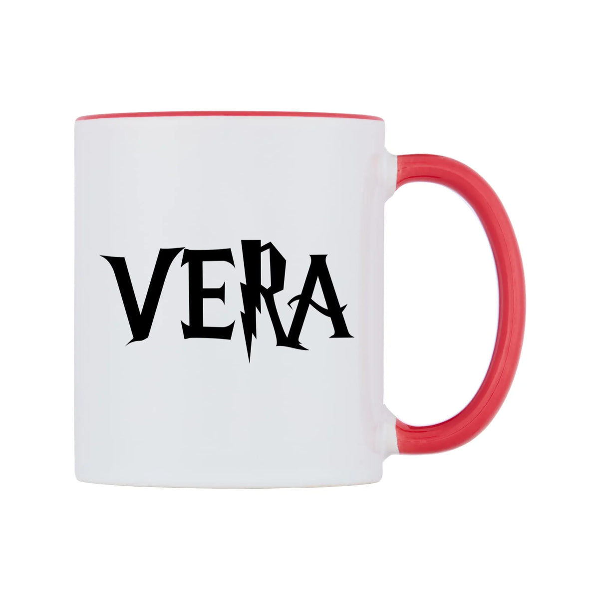 Vera - Wizard Themed Mug — white 11oz gloss mug with a red inside and handle, left side, on a white background