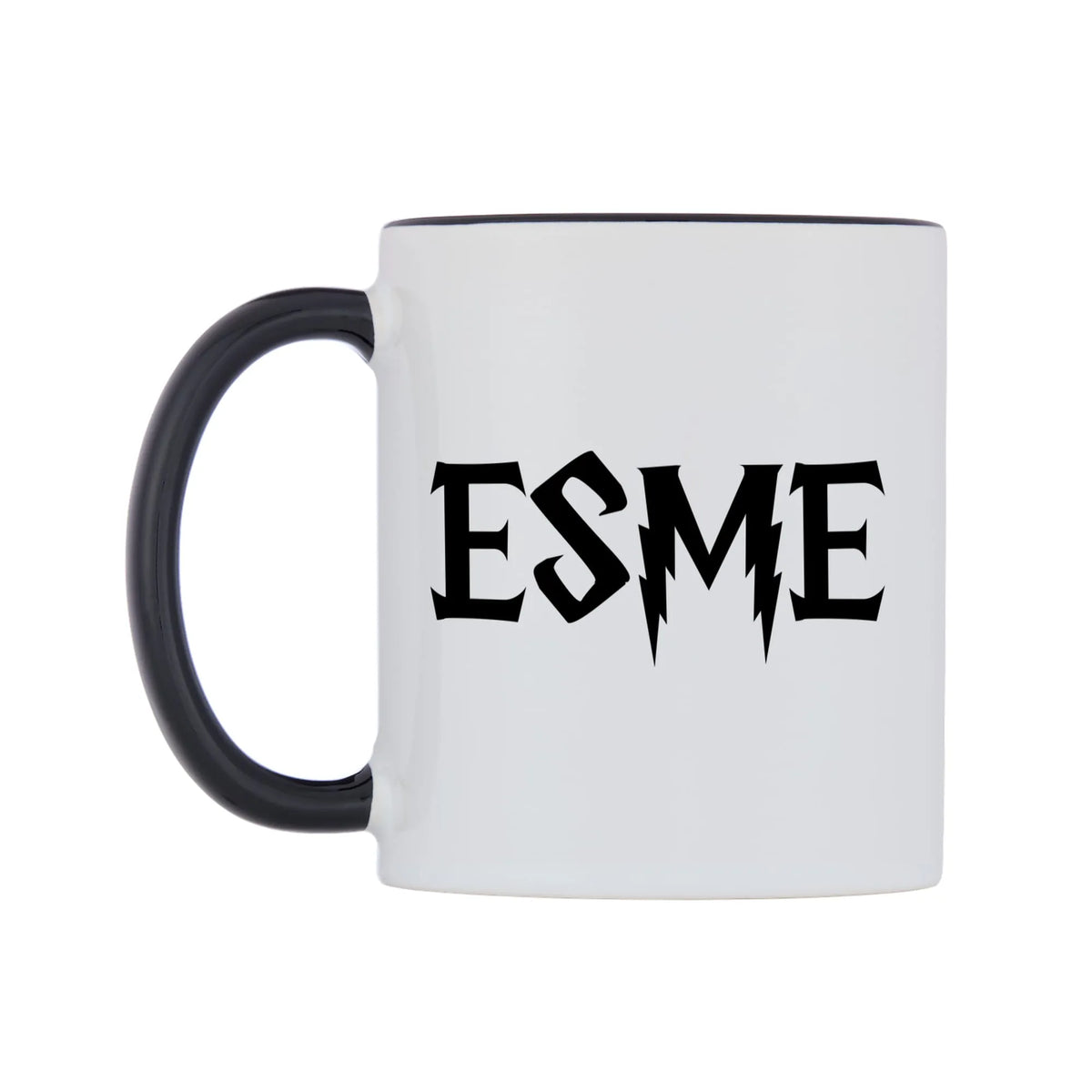 Esme - Wizard Themed Mug — white 11oz gloss mug with a black inside and handle, right side, on a white background