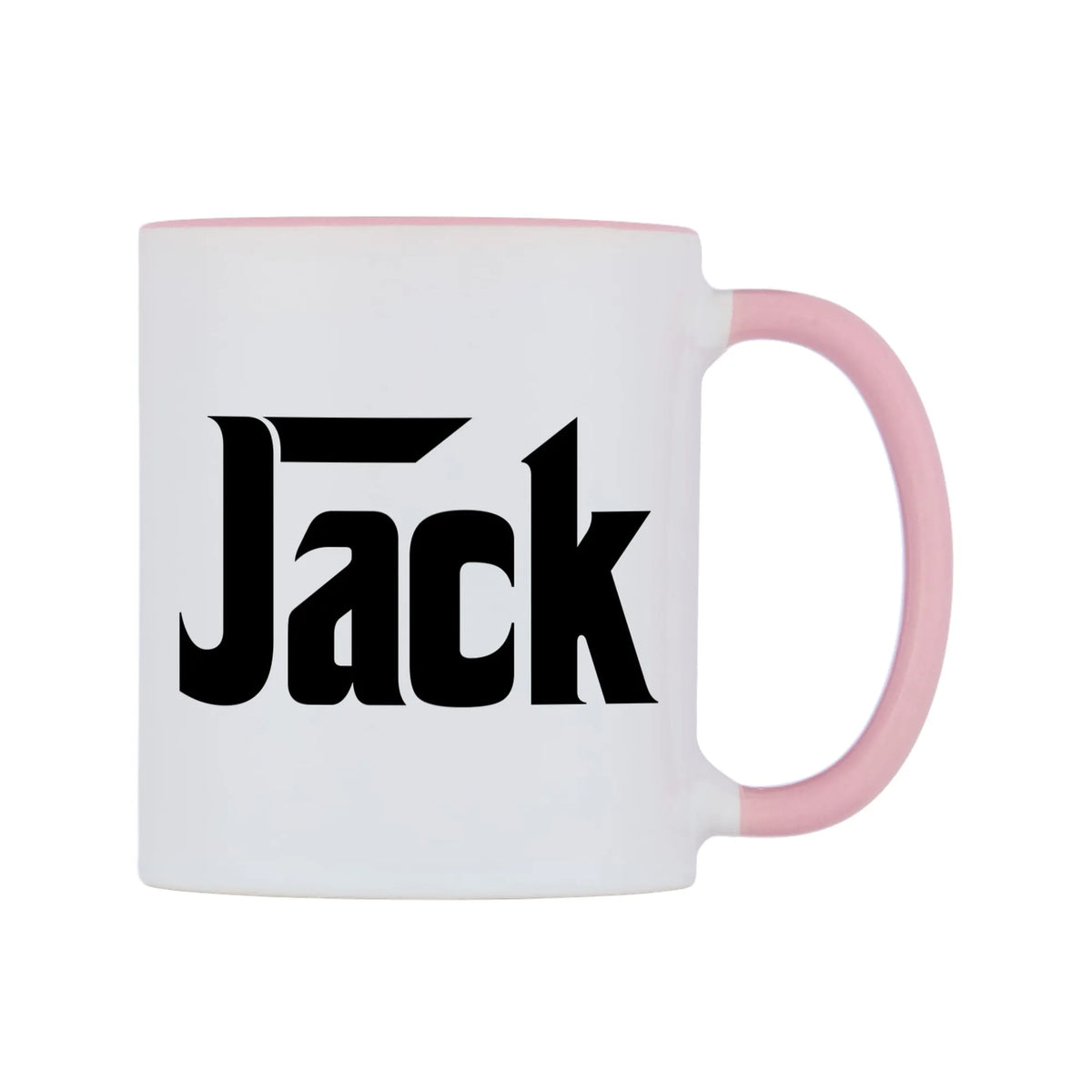 Jack - Godfather Themed Mug — white 11oz gloss mug with a pink inside and handle, left side, on a white background