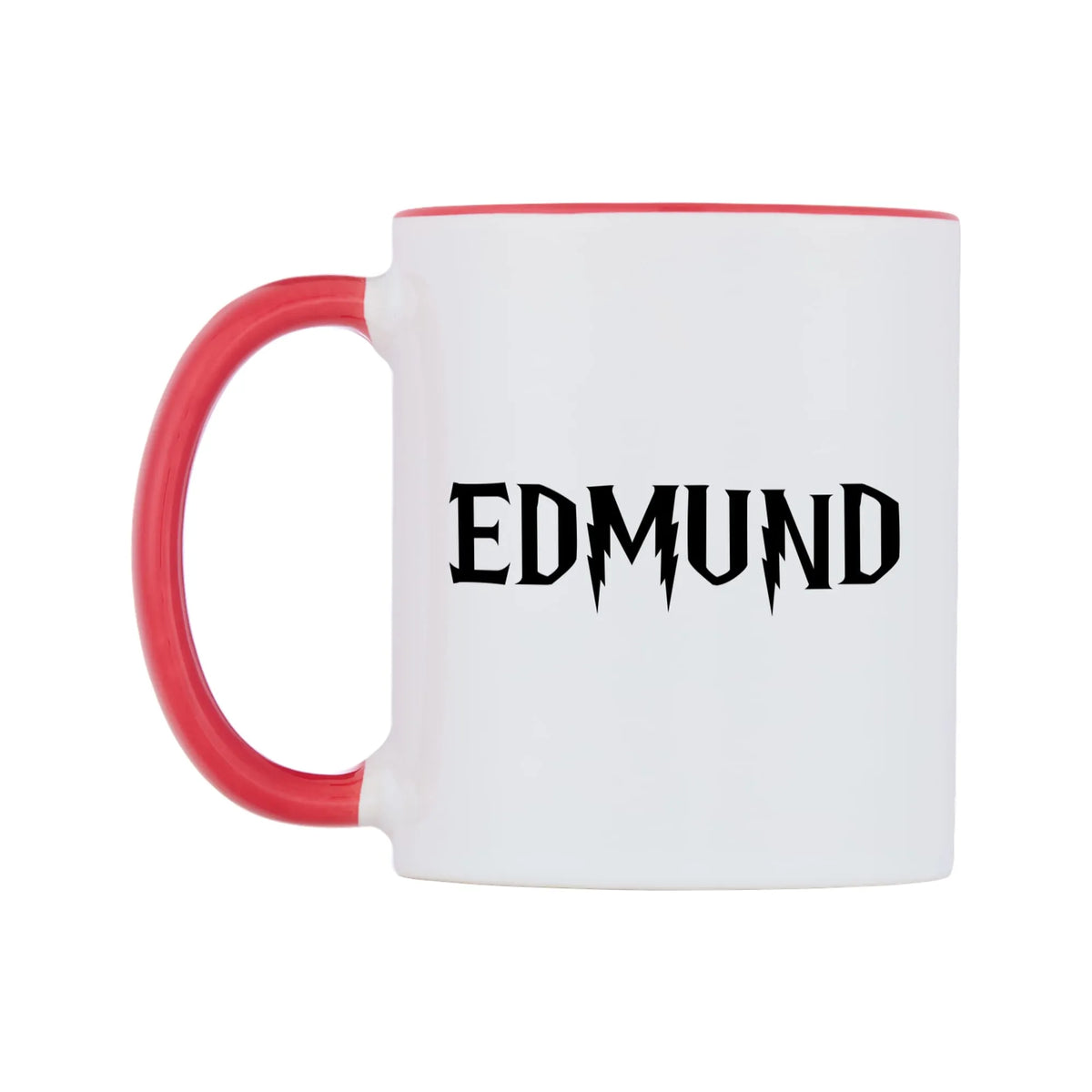 Edmund - Wizard Themed Mug — white 11oz gloss mug with a red inside and handle, right side, on a white background