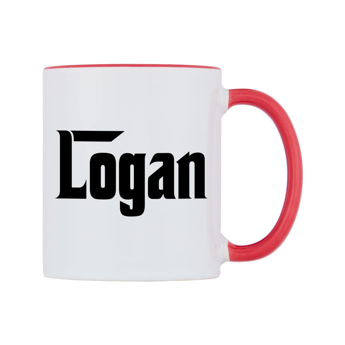 Logan - Godfather Themed Mug — white 11oz gloss mug with a red inside and handle, left side, on a white background