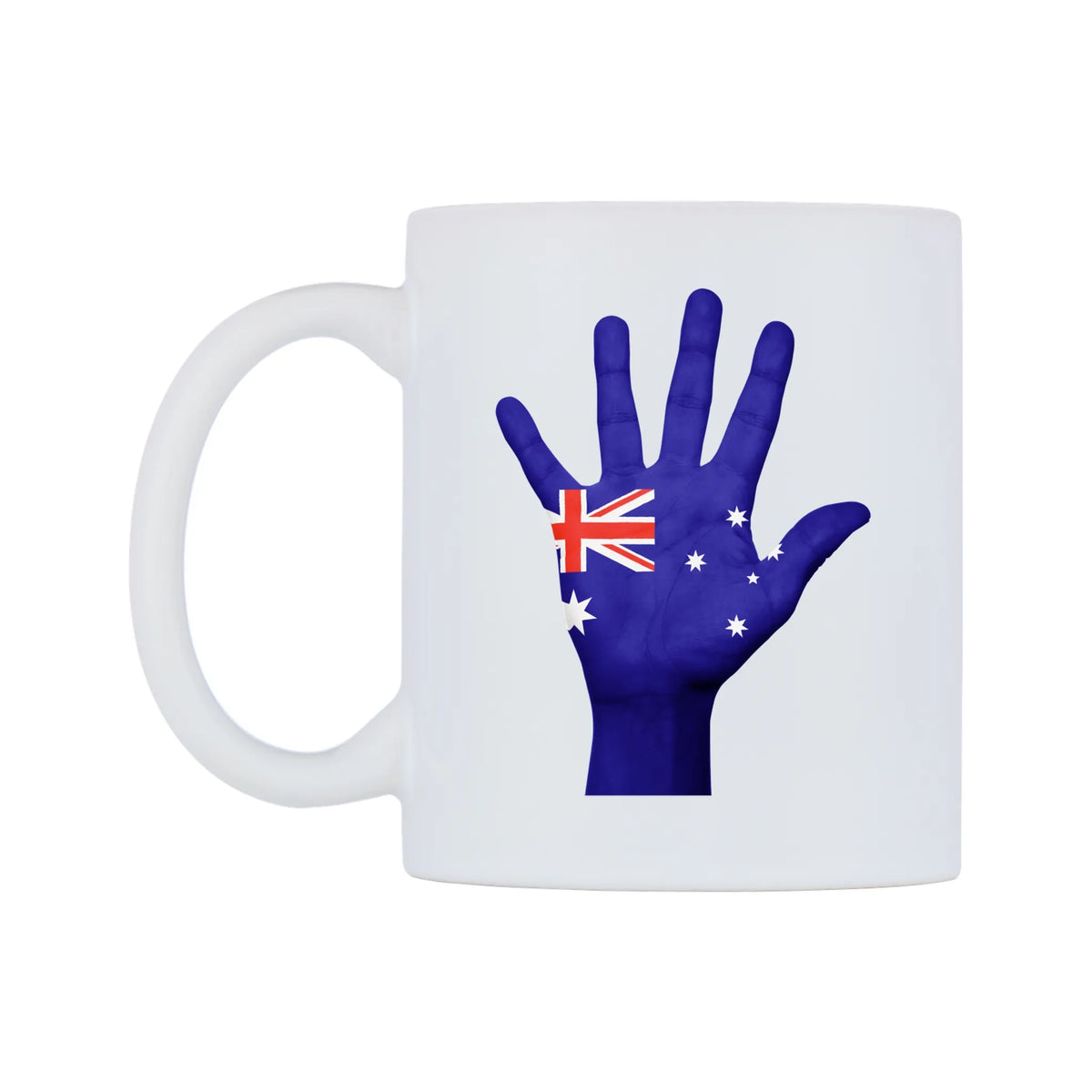 Australia Hand Flag Mug — white 11oz gloss mug, right side, on a white background