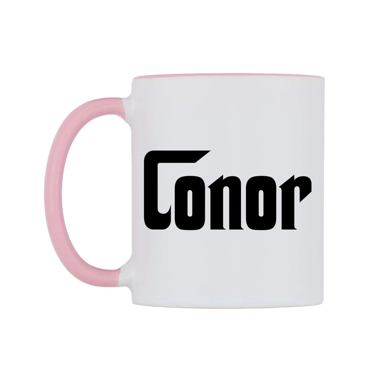 Conor - Godfather Themed Mug — white 11oz gloss mug with a pink inside and handle, right side, on a white background