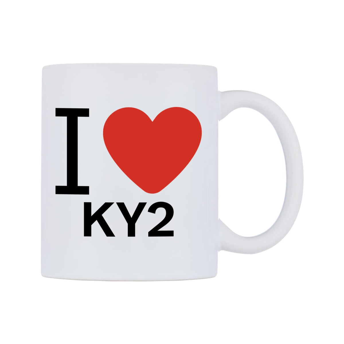 I Love KY2 Mug — white 11oz gloss mug, left side, on a white background