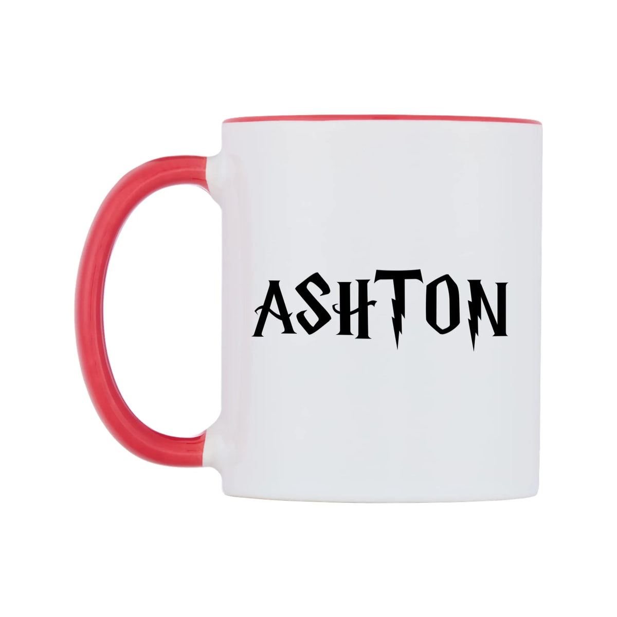 Ashton - Wizard Themed Mug — white 11oz gloss mug with a red inside and handle, right side, on a white background