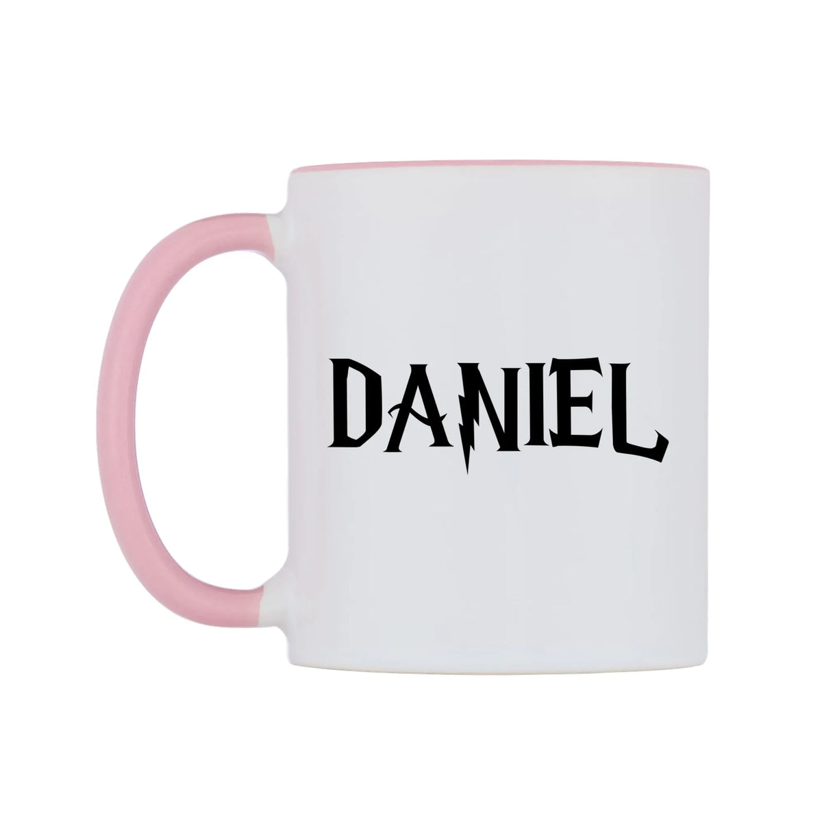 Daniel - Wizard Themed Mug — white 11oz gloss mug with a pink inside and handle, right side, on a white background