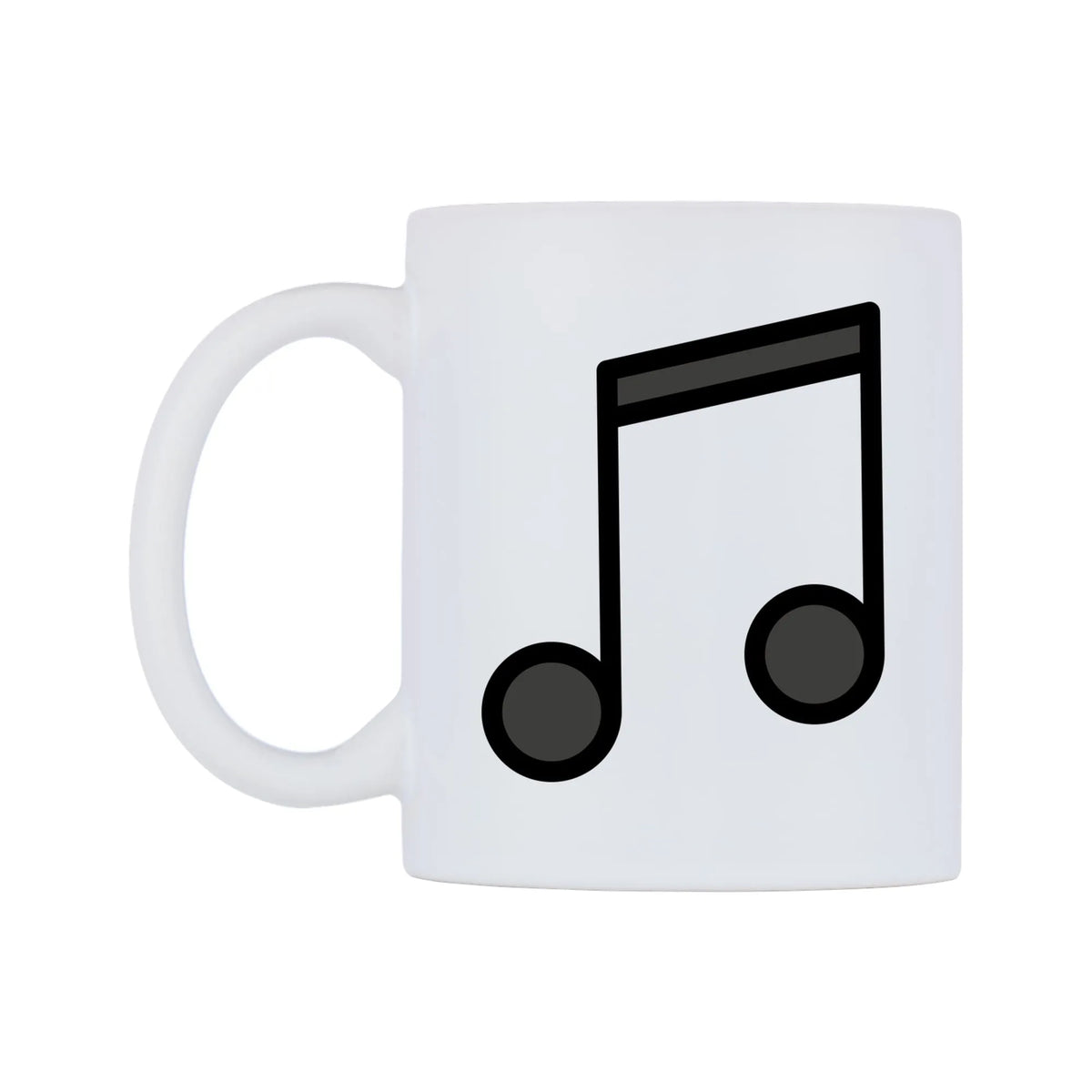 Musical Note Emoji Mug — mug, right side, on a white background