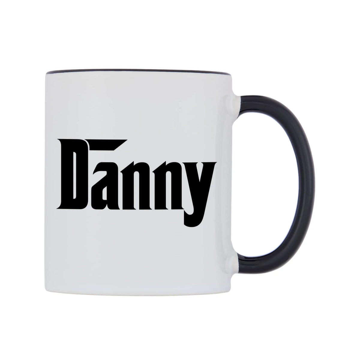 Danny - Godfather Themed Mug — white 11oz gloss mug with a black inside and handle, left side, on a white background