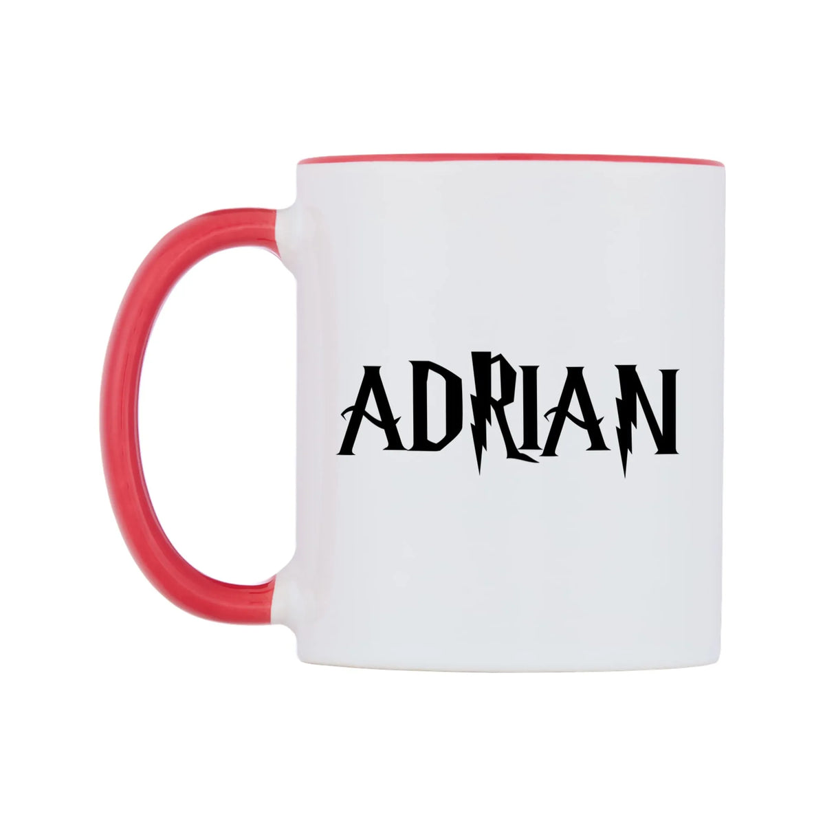 Adrian - Wizard Themed Mug — white 11oz gloss mug with a red inside and handle, right side, on a white background