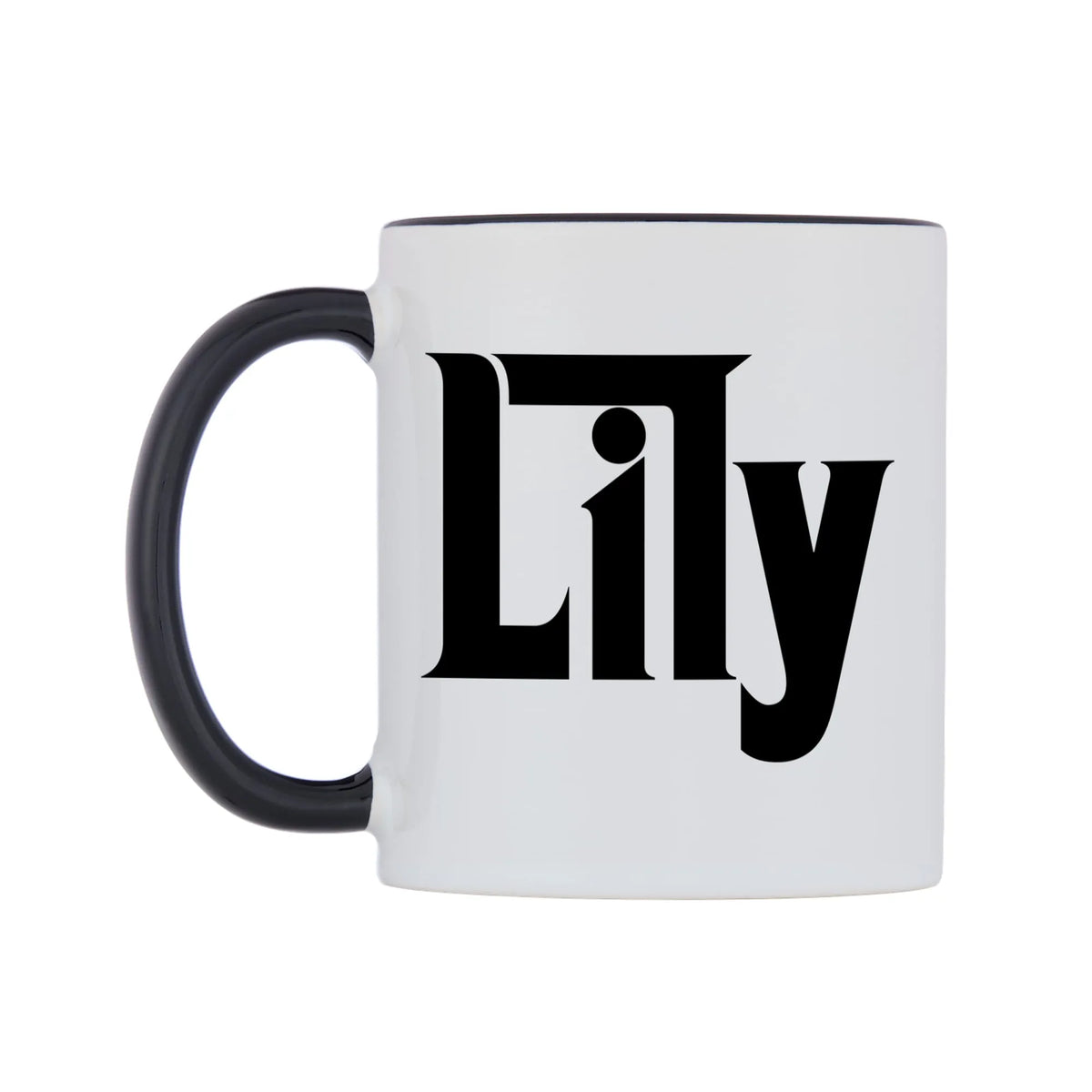 Lily - Godfather Themed Mug — white 11oz gloss mug with a black inside and handle, right side, on a white background