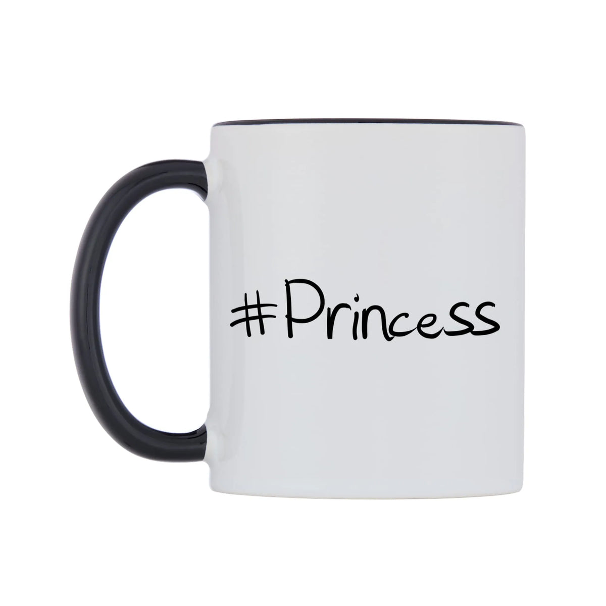 Princess Mug — white 11oz gloss mug with a black inside and handle, right side, on a white background